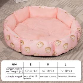 Octagonal Cage Pet Bed Universal Fleece Lining (Option: Pink-S)