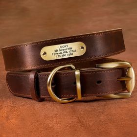 Genuine Leather Cow Leather Engraved Anti Loss Dog Collar (Option: Dark brown-XL)