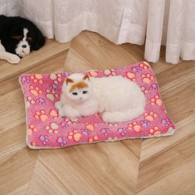 Pet Mat Warm Blanket Cartoon Double-sided Kennel (Option: Rose Red Dog Paw-Mat 40x50cm)