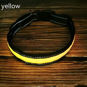 LED Luminous Dog Collar Highlight Reflective Leather Reflective Stripe Ribbon (Option: Yellow-L)