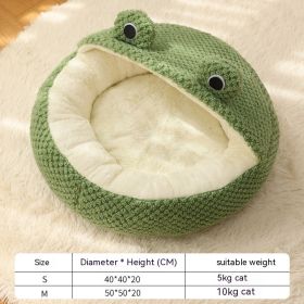 Plush Pet Bed Little Frog Warm (Option: Green Frog Half Shed Nest-M)