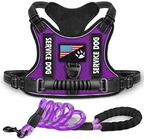 Shock Absorption Comfortable Night Vision Reflective Pet Harness Dog Vest Traction Chest Strap (Option: Purple With Rope-S)